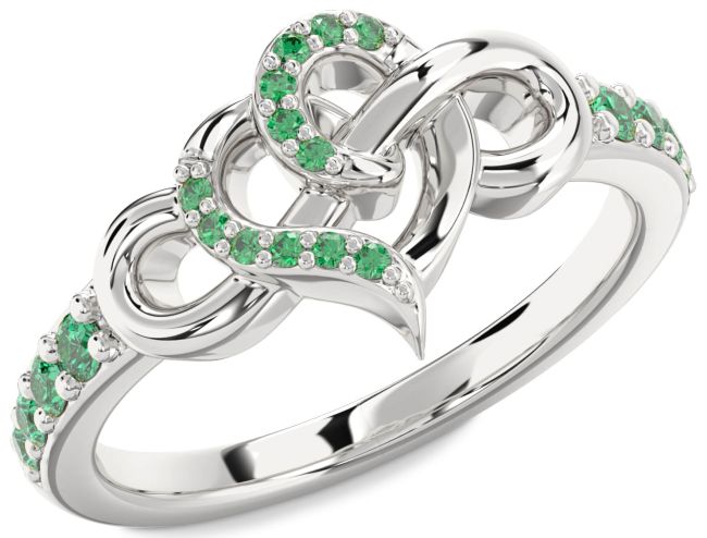 Emerald Silver Heart Infinity Ring