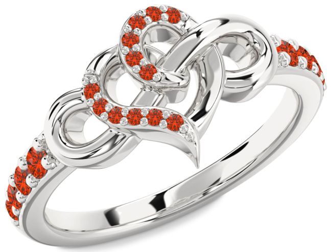 Fire Opal Platinum Heart Infinity Ring