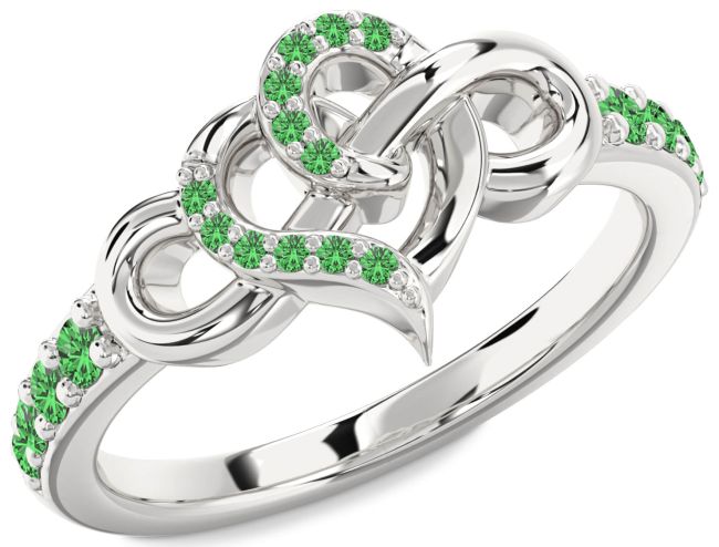 Green Sapphire Silver Heart Infinity Ring