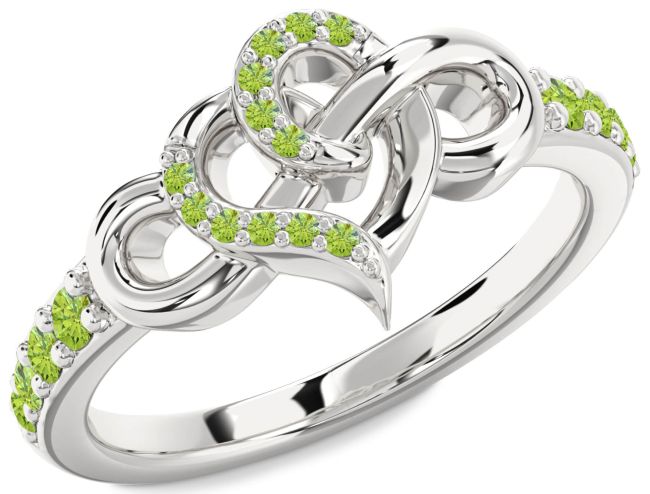 Peridot Silver Heart Infinity Ring