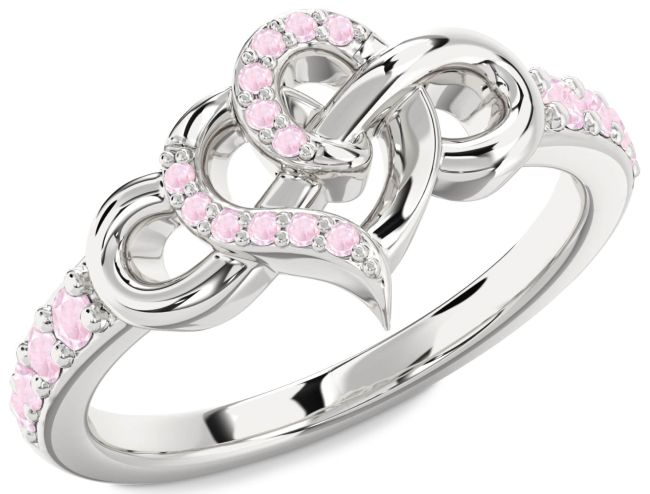 Rose Quartz Silver Heart Infinity Ring