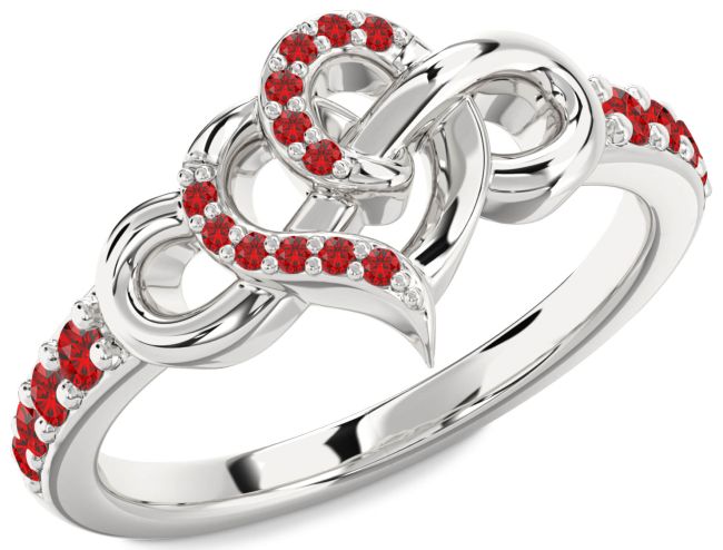 Ruby Silver Heart Infinity Ring
