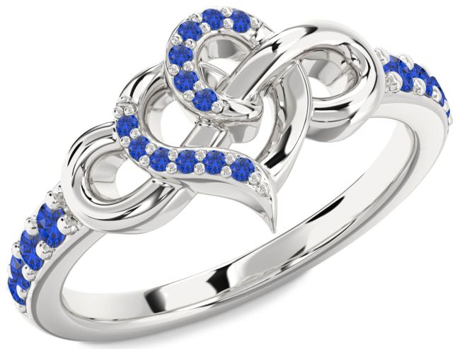 Blue Sapphire Silver Heart Infinity Ring