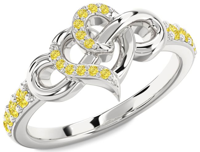Yellow Diamond Silver Heart Infinity Ring