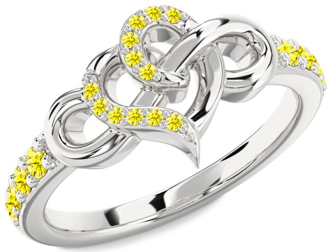 Yellow Sapphire Silver Heart Infinity Ring