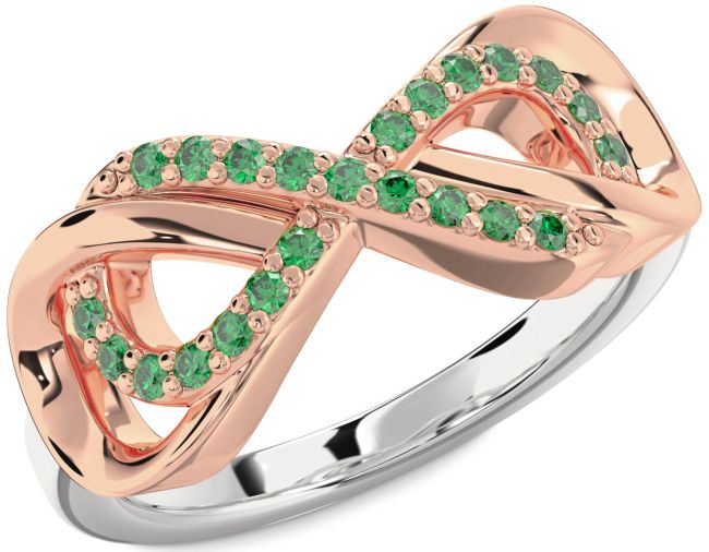 Emerald Rose Gold Silver Infinity Ring