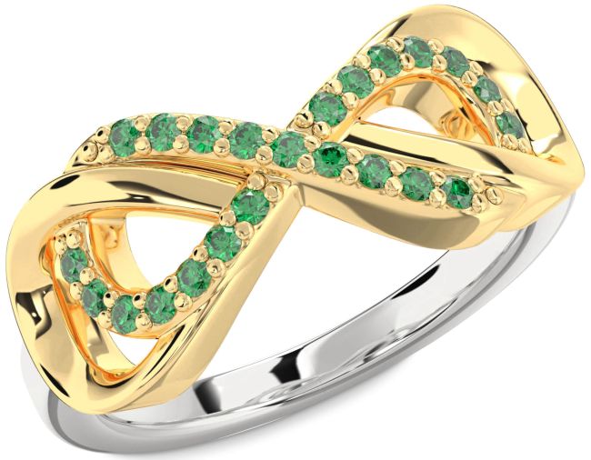 Emerald Gold Silver Infinity Ring