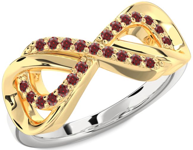 Garnet Silver & 10K gold Infinity Ring