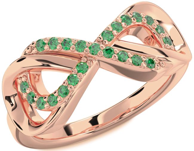 Emerald Rose Gold Silver Infinity Ring