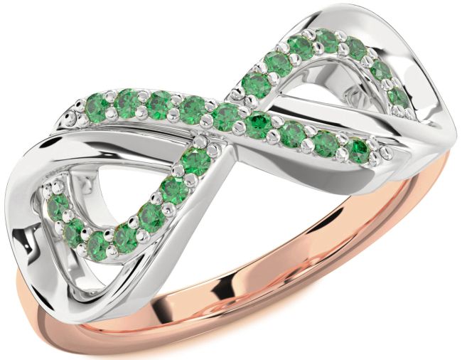 Emerald Rose Gold Silver Infinity Ring