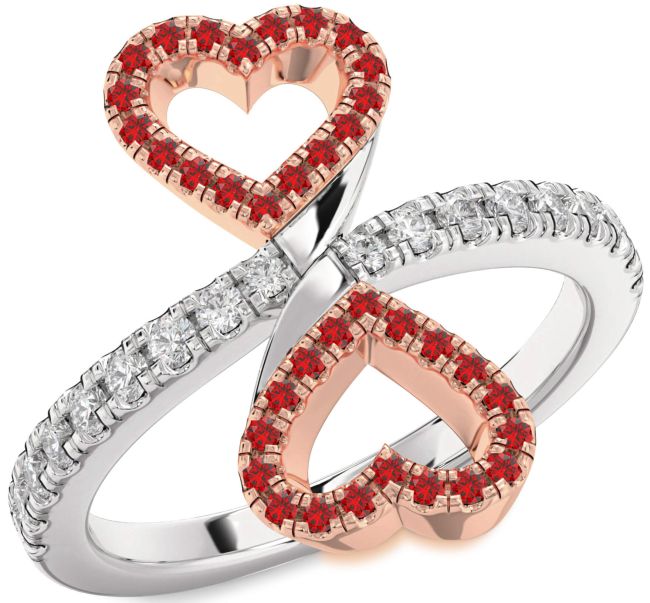 Diamond Ruby Rose Gold Silver Infinity Heart Pave Ring
