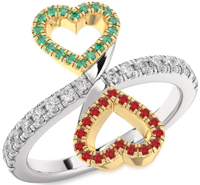 Diamond Emerald & Ruby Gold Silver Infinity Heart Pave Promise Ring