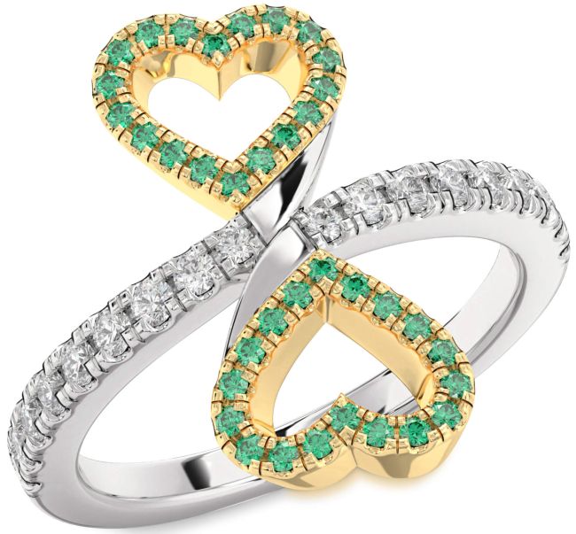 Diamond Emerald Gold Silver Infinity Heart Pave Ring
