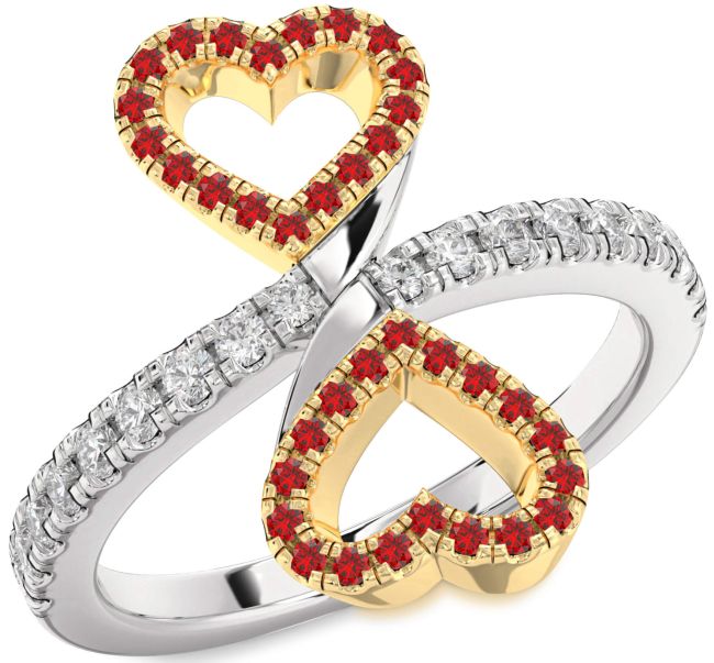 Diamond Ruby Gold Silver Infinity Heart Pave Ring