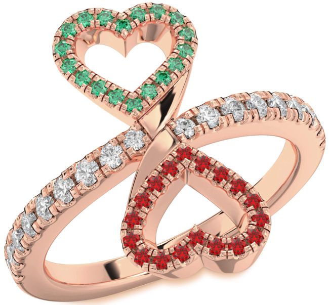 Diamond Emerald & Ruby Rose Gold Infinity Heart Pave Promise Ring