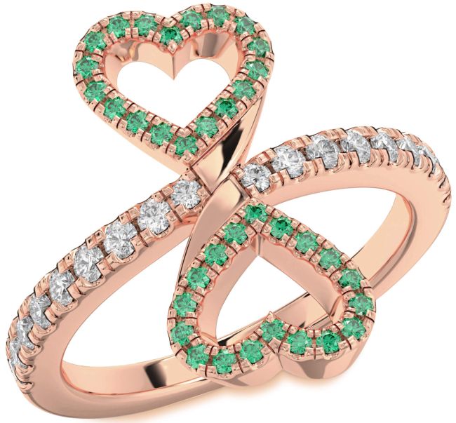 Diamond Emerald Rose Gold Infinity Heart Pave Ring
