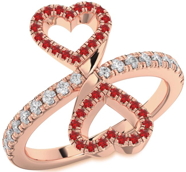 Diamond Ruby Rose Gold Infinity Heart Pave Ring