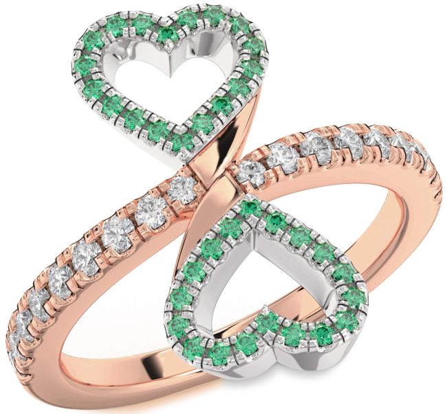 Diamond Emerald Rose Gold Silver Infinity Heart Pave Ring