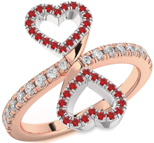 Diamond Ruby Rose Gold Silver Infinity Heart Pave Ring