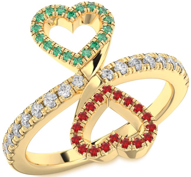 Diamond Emerald & Ruby Gold Infinity Heart Pave Promise Ring