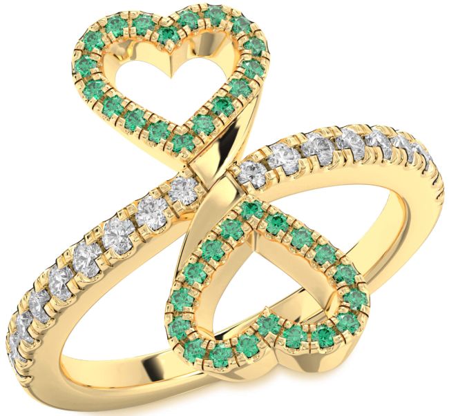 Diamond Emerald Gold Infinity Heart Pave Ring