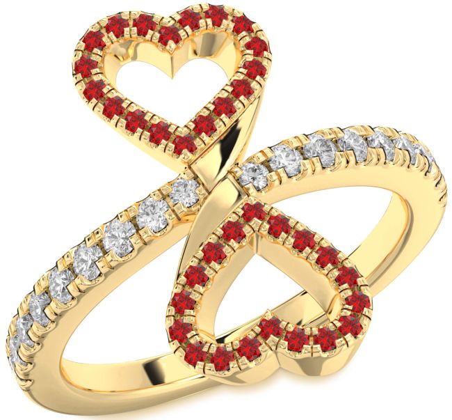 Diamond Ruby Gold Infinity Heart Pave Ring