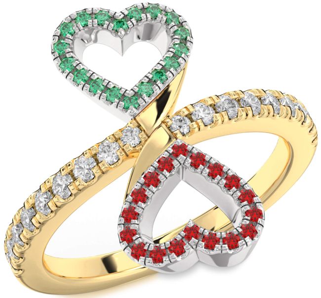 Diamond Emerald & Ruby Gold Silver Infinity Heart Pave Promise Ring