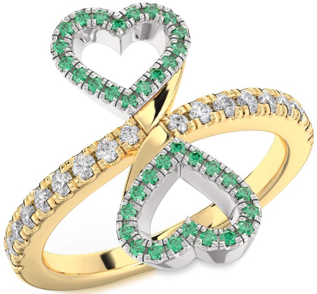 Diamond Emerald Gold Silver Infinity Heart Pave Ring