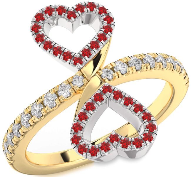 Diamond Ruby Gold Silver Infinity Heart Pave Ring