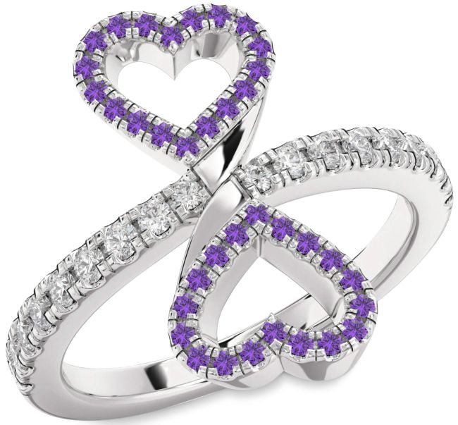 Diamond Amethyst Silver Infinity Heart Pave Ring