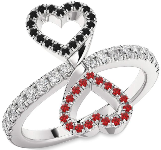 Black Diamond & Ruby Silver Infinity Heart Pave Promise Ring