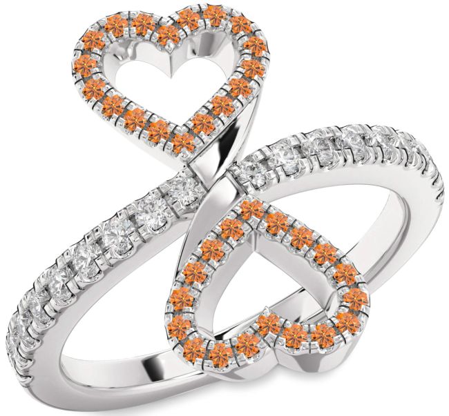 Diamond Citrine Silver Infinity Heart Pave Ring