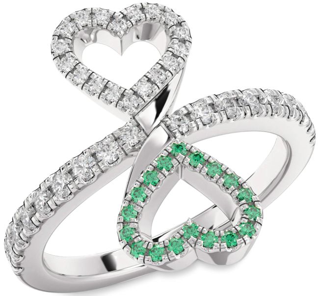 Emerald & Diamond Silver Infinity Heart Pave Promise Ring
