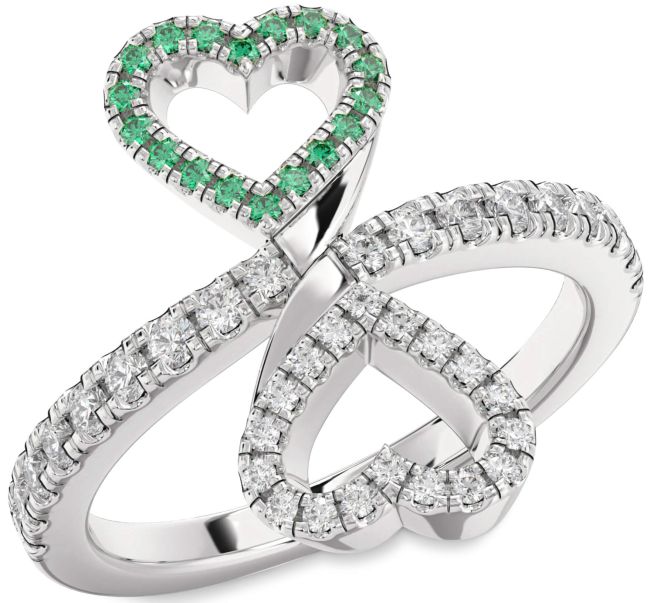 Diamond & Emerald Silver Infinity Heart Pave Promise Ring
