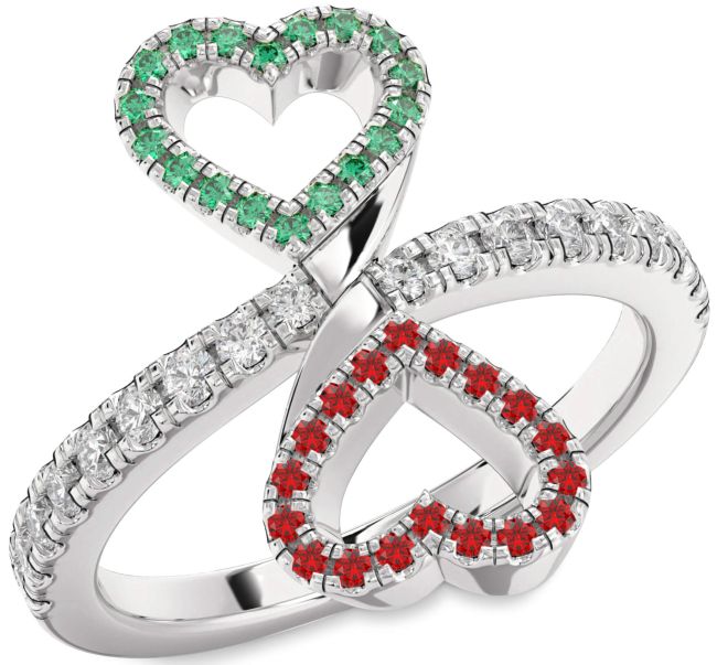 Diamond Emerald & Ruby Silver Infinity Heart Pave Promise Ring