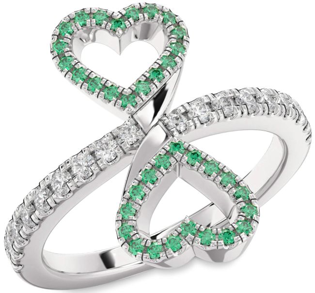 Diamond Emerald Silver Infinity Heart Pave Ring