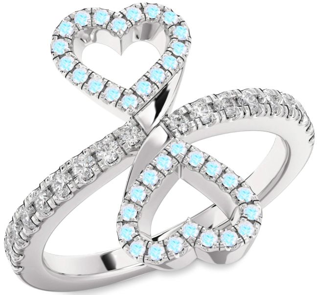 Diamond Moonstone Silver Infinity Heart Pave Ring