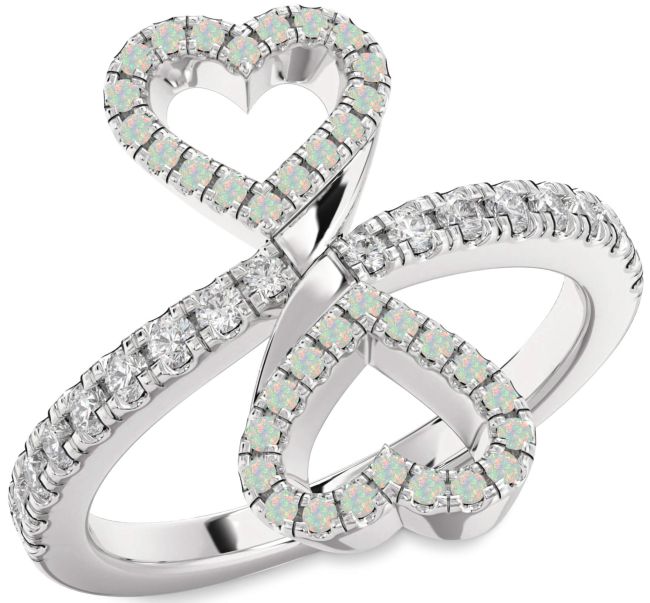 Diamond Opal Silver Infinity Heart Pave Ring