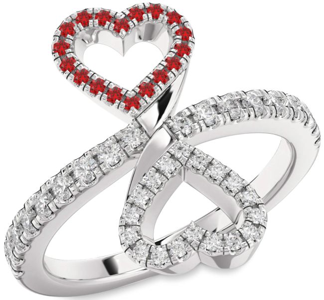Diamond & Ruby Silver Infinity Heart Pave Promise Ring