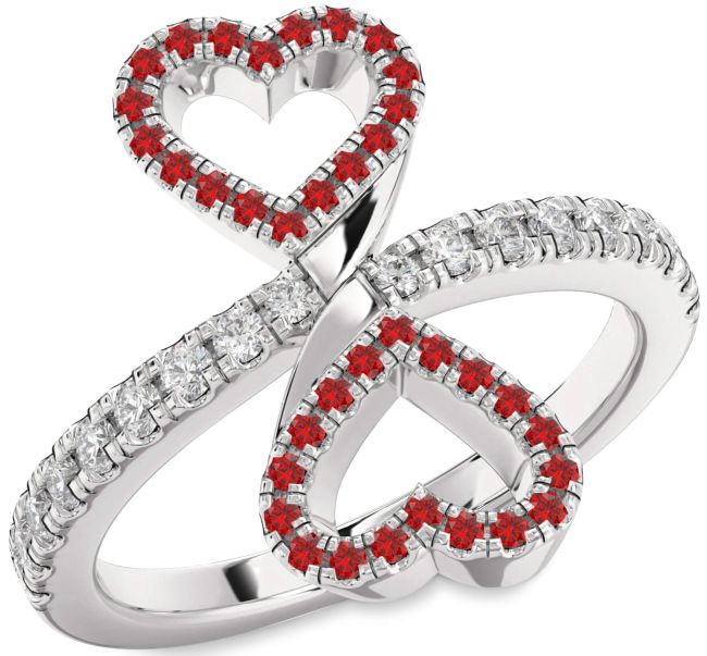 Diamond Ruby Silver Infinity Heart Pave Ring