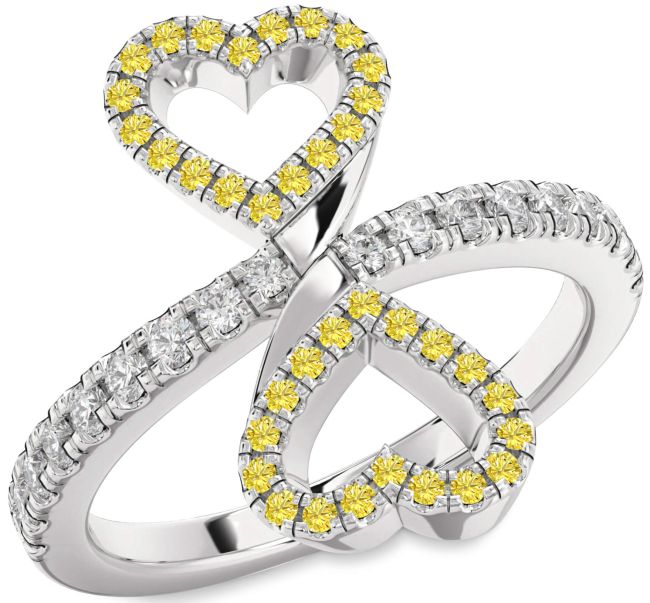 Yellow Diamond Silver Infinity Heart Pave Ring