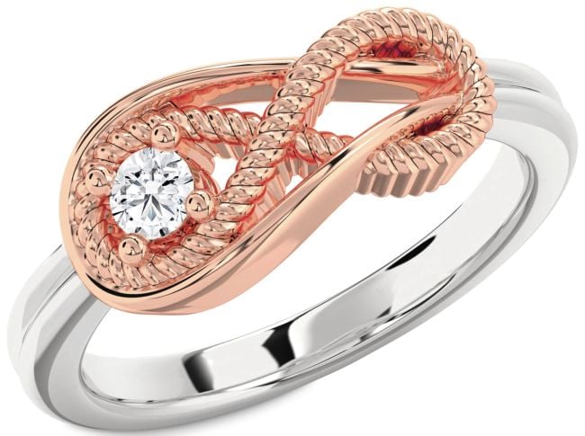 Diamond Rose Gold Silver Infinity Knot Round Promise Ring