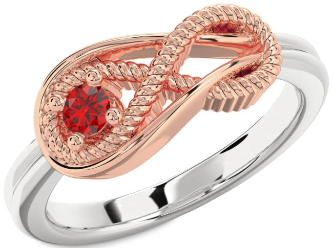 Ruby Rose Gold Silver Infinity Knot Round Promise Ring