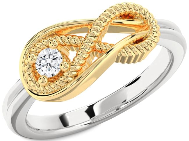 Diamond Silver & 10K gold Infinity Knot Round Promise Ring