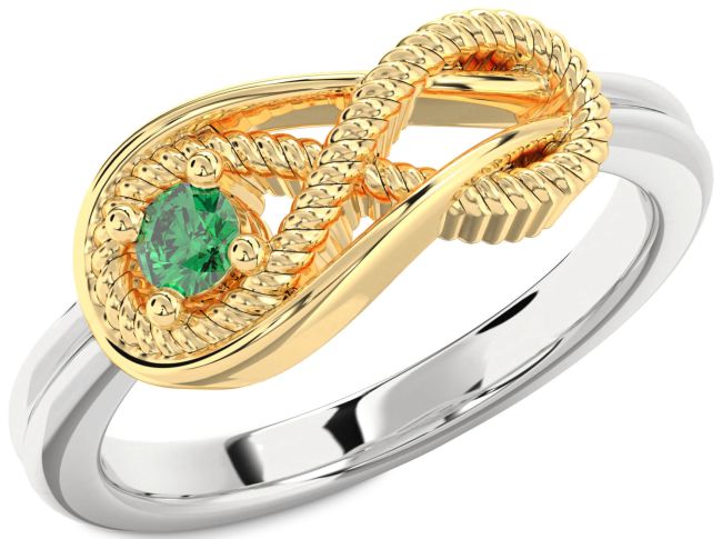 Emerald Gold Silver Infinity Knot Round Promise Ring