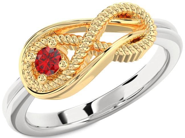 Ruby Gold Silver Infinity Knot Round Promise Ring