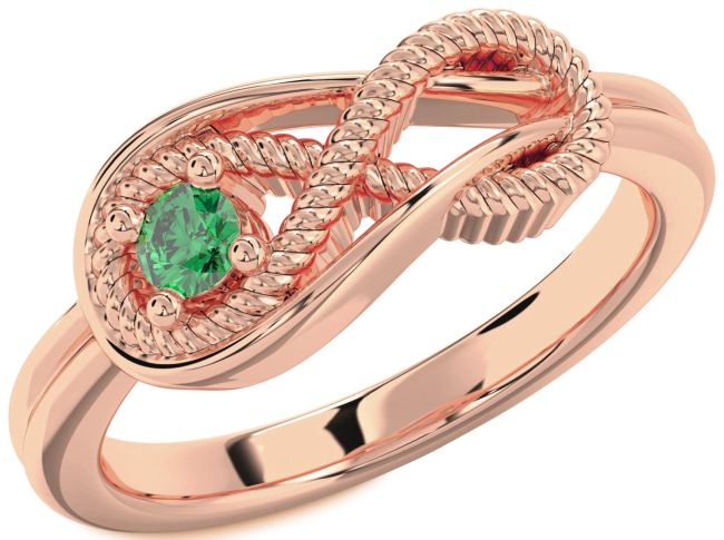 Emerald Rose Gold Infinity Knot Round Promise Ring