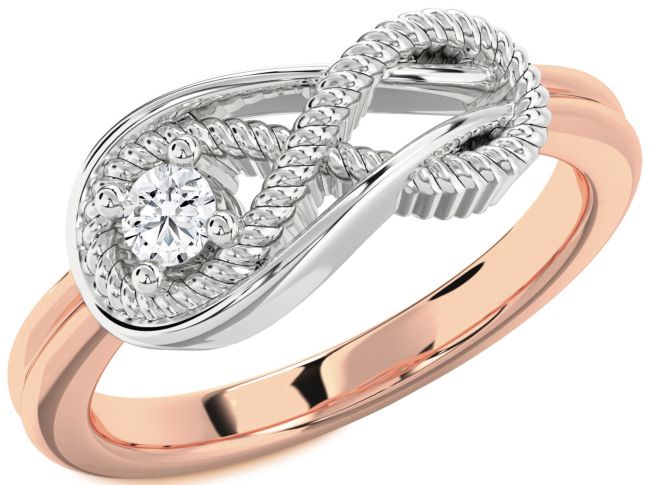 Diamond White Rose Gold Infinity Knot Round Promise Ring
