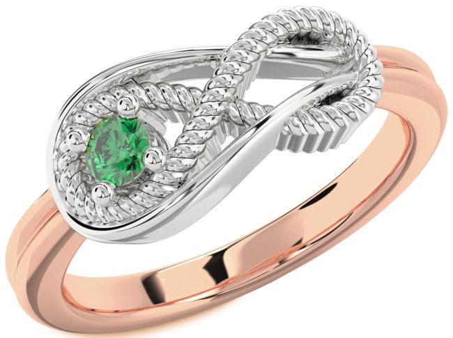 Emerald Rose Gold Silver Infinity Knot Round Promise Ring