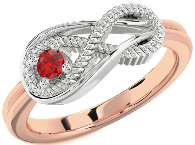 Ruby Rose Gold Silver Infinity Knot Round Promise Ring